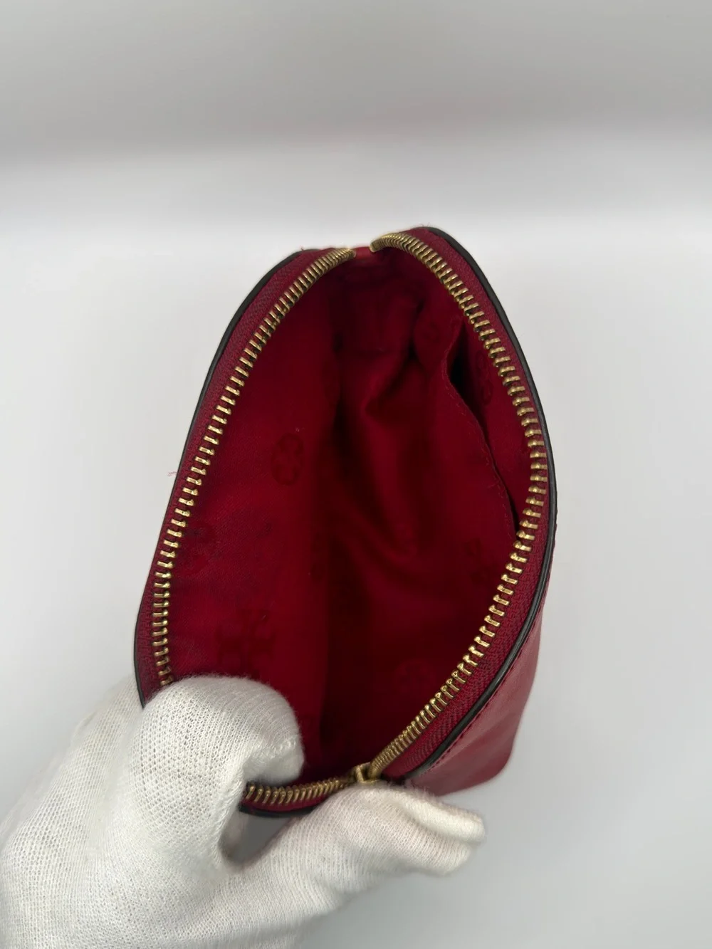 Tory Burch Robinson Small Red Saffiano Leather Makeup Bag